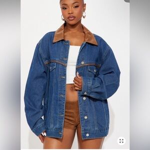 NWT Fashion Nova Denim Jacket with Brown Collar